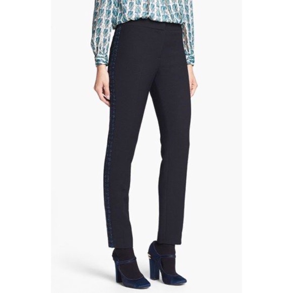 Tory Burch Black blue Tobie Wool Tweed Tuxedo Straight dress Pants trousers 6 - Picture 13 of 13